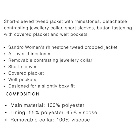 NEW ✨ SANDRO Paris Lahavane Rhinestone Crop Blazer Jacket Blouse Top 34 0 XS - Picture 11 of 13